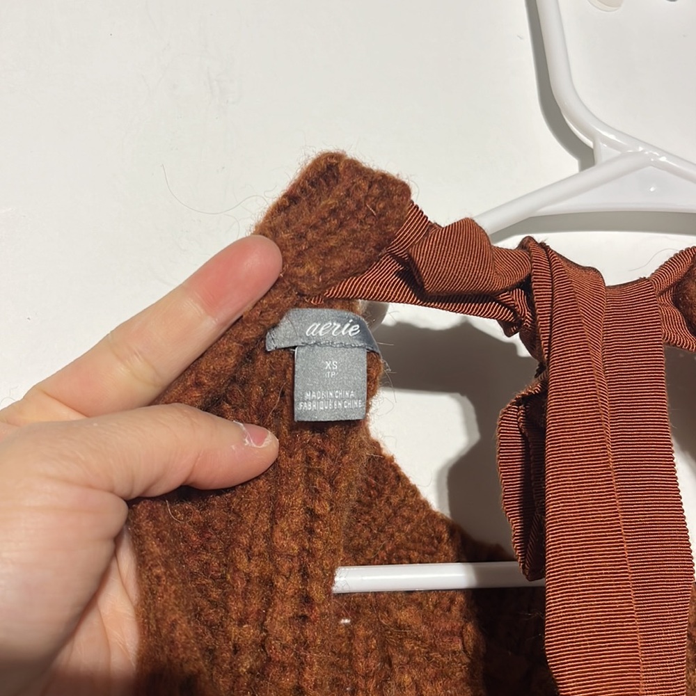 Aerie Rust Orange Knit Chunky Tie Open Back Wool Alpaca Mix Sweater Size XS - Picture 9 of 10
